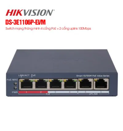 Switch mạng 4 cổng PoE HIKVISION DS-3E1106P-EI/M
