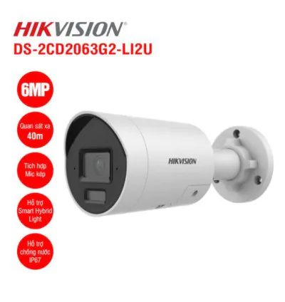 Camera IP thân trụ 6MP Hikvision DS-2CD2063G2-LI2U