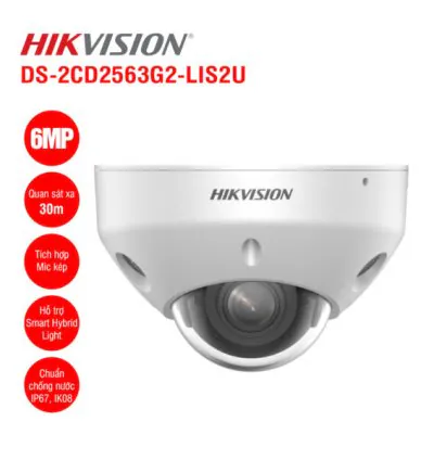 Camera IP Dome 6MP Hikvision DS-2CD2563G2-LIS2U