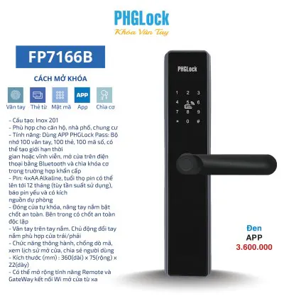 Khóa cửa điện tử cho căn hộ PHGLOCK FP7166 (App)