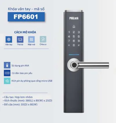 Khóa cửa vân tay cho căn hộ sang trọng PHGLOCK FP6601